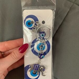 Blue Elephant Keychain with Evil Eye Charm